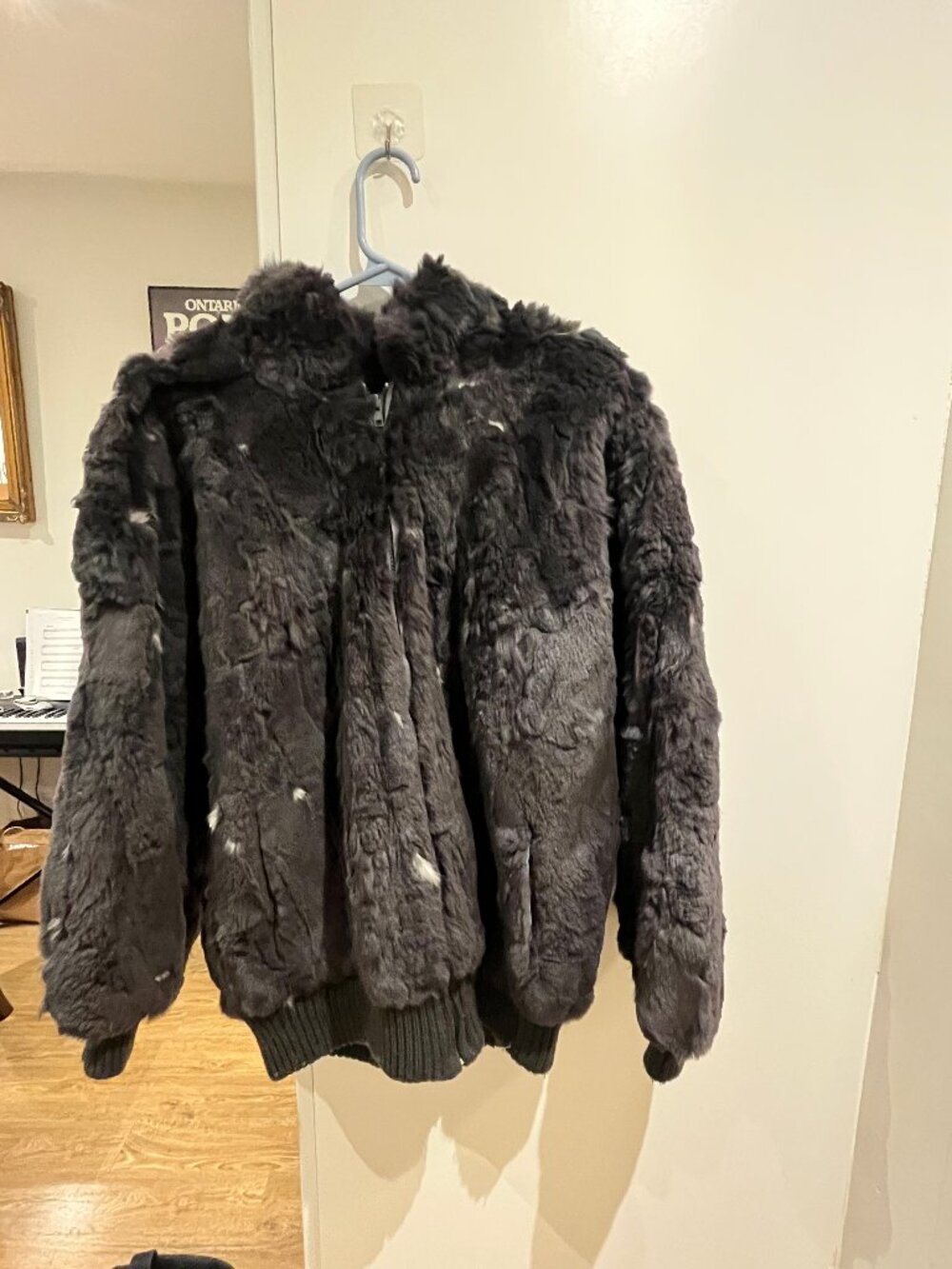 Vintage Real Rabbit Fur Purple/ White Bomber Jacket